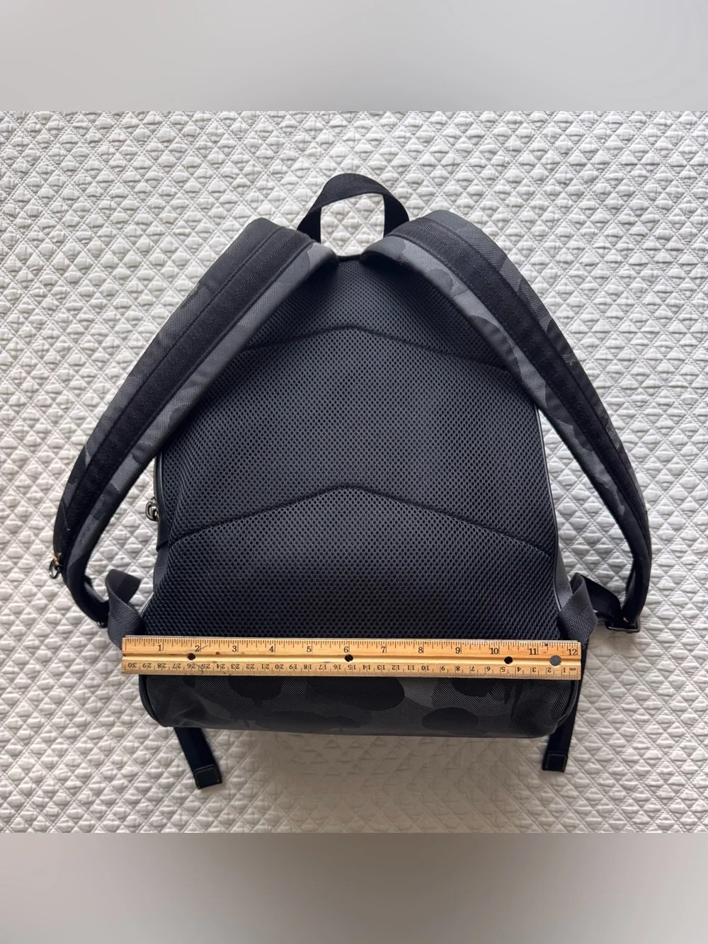 Coach men's Academy canvas backpack with black and grey camo